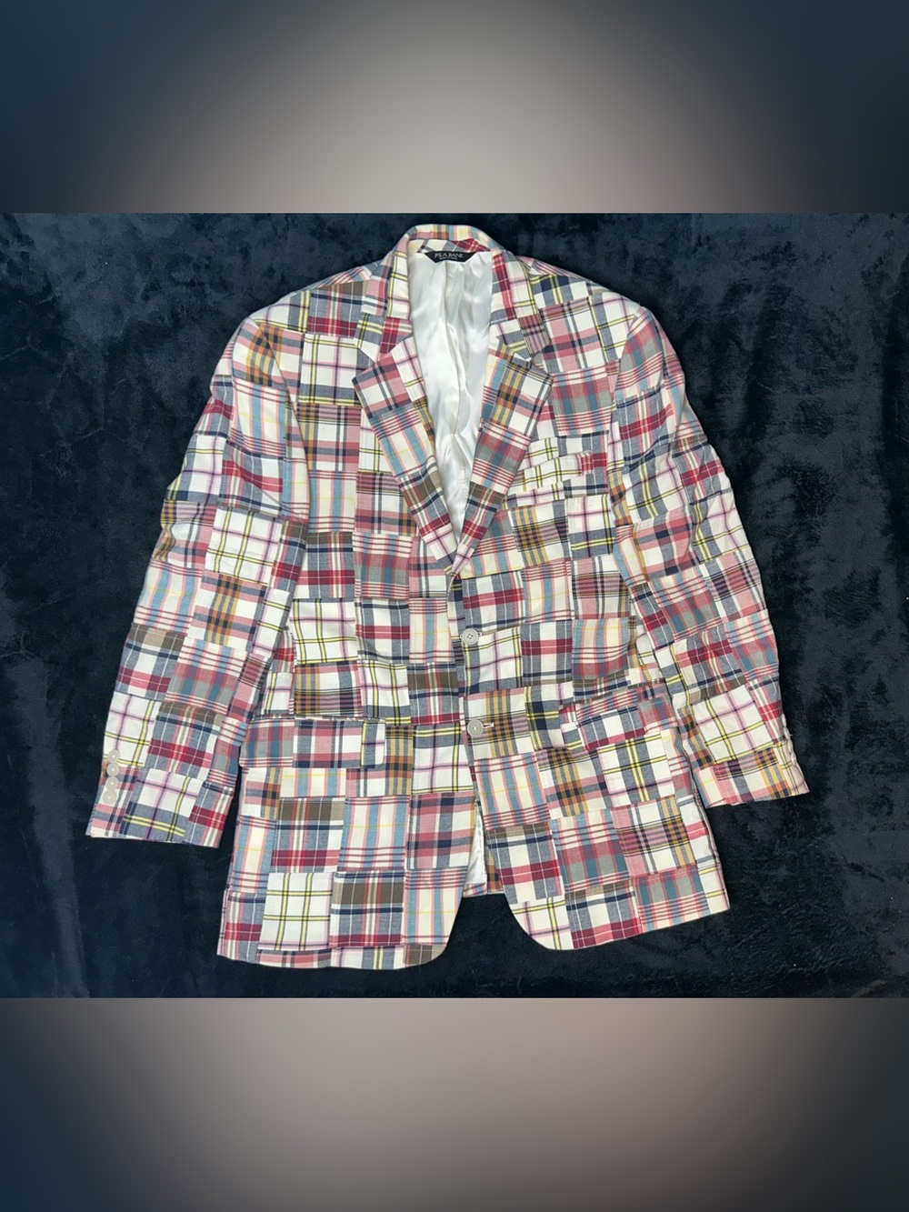 Jos A Bank Blazer 40R Madras Patchwork Multicolor Plaid 100% cotton 2 Buttons